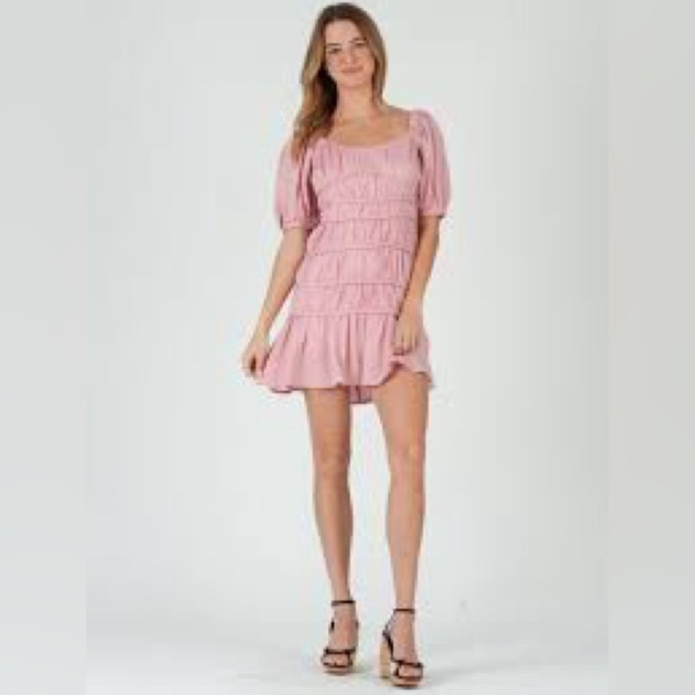 NWT LUCCA Rae Puff Sleeve Linen Dress Pink Size Small